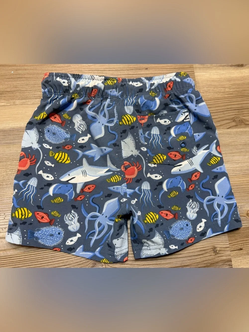 Tommy Bahama Navy Swim Shorts with Yellow & Coral Fish Print